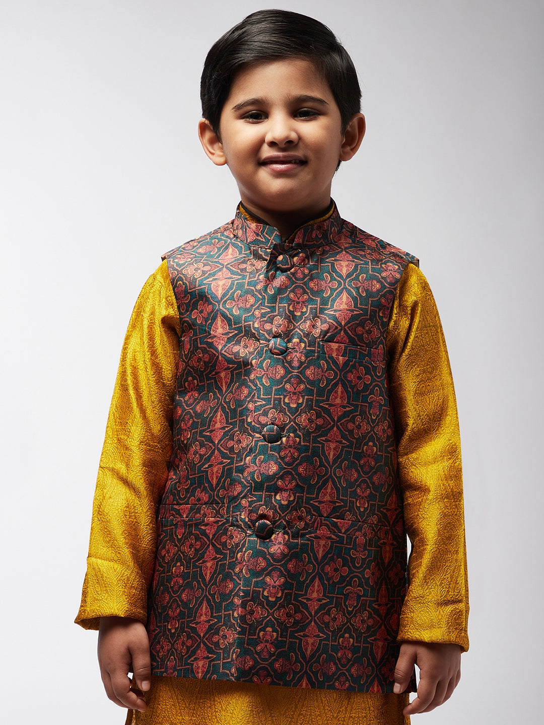 Kid's Silk Blend Multi Printed ONLY Nehru Jacket - Sojanya KID