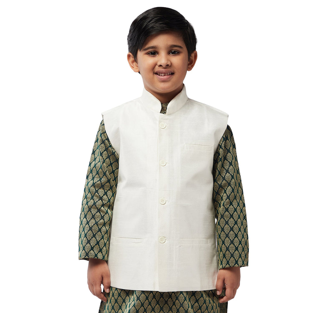 Kid's Silk Blend Cream ONLY Nehrujacket - Sojanya KID