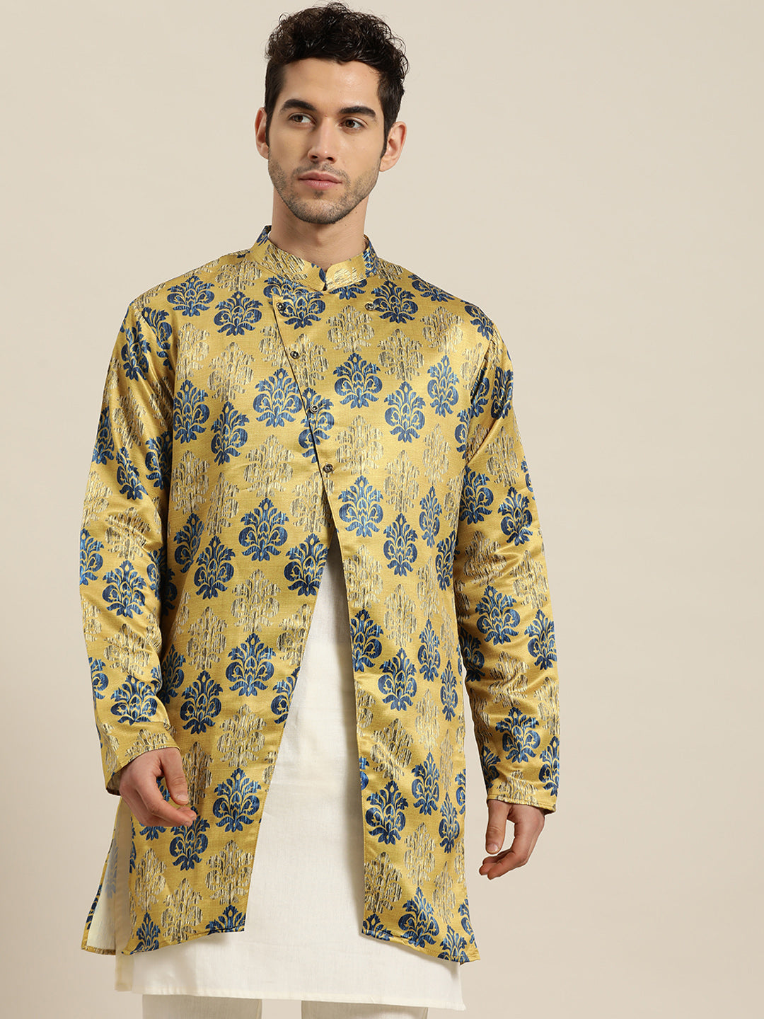 Men's Silk Blend Gold ONLY Sherwani Jacket - Sojanya