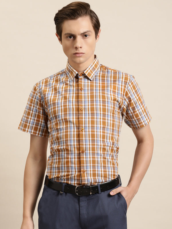 Men's Cotton Mustard & White Formal Shirt - Sojanya