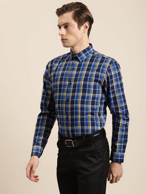 Men's Cotton Royal blue & Navy Blue Formal Shirt - Sojanya