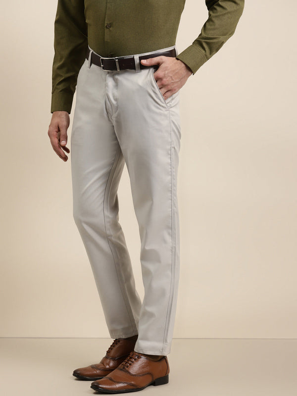 Men's Cotton Blend Light grey Solid Trouser - Sojanya