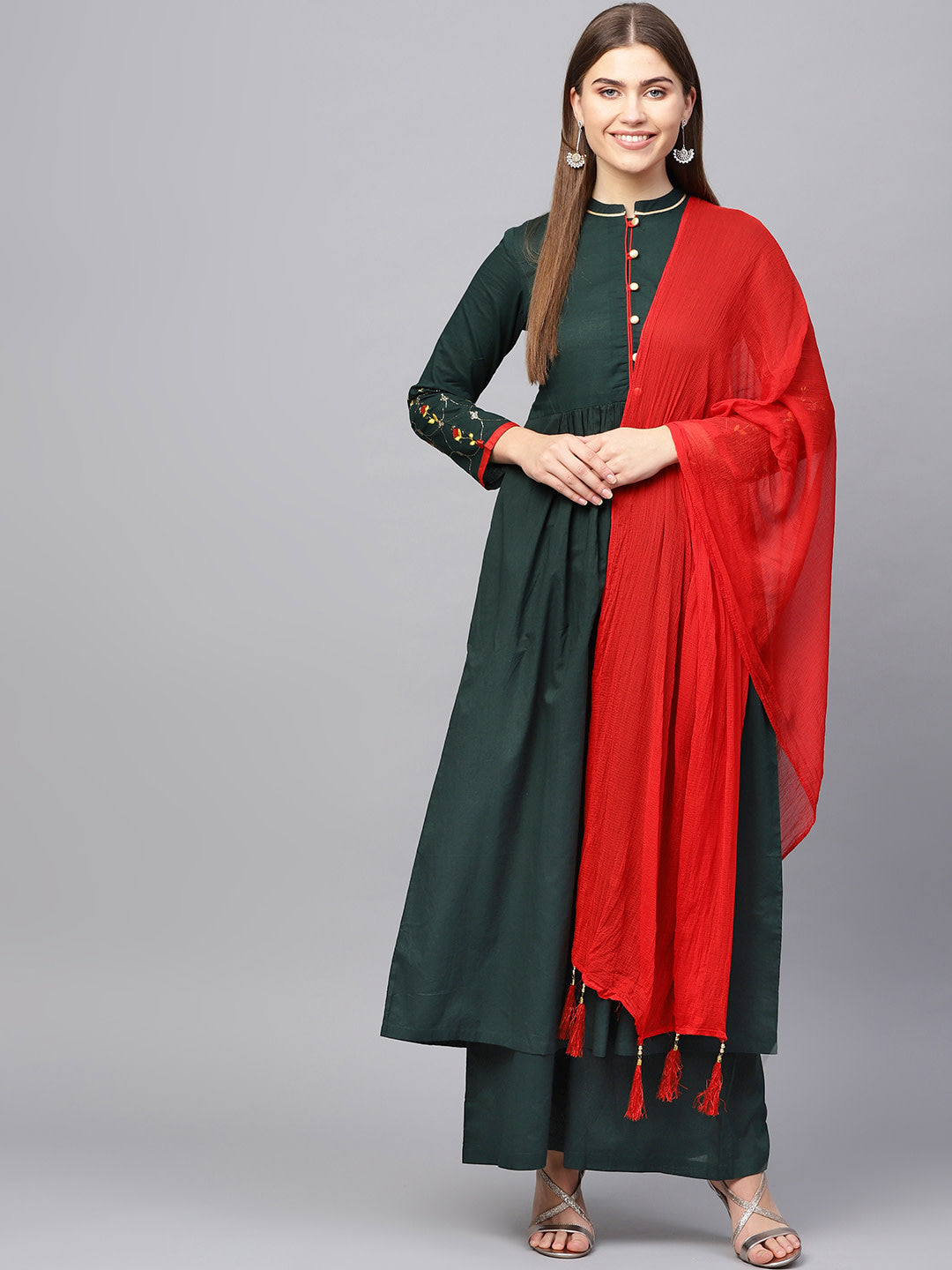 Women's Green Solid Kurta With Palazzos - Noz2Toz