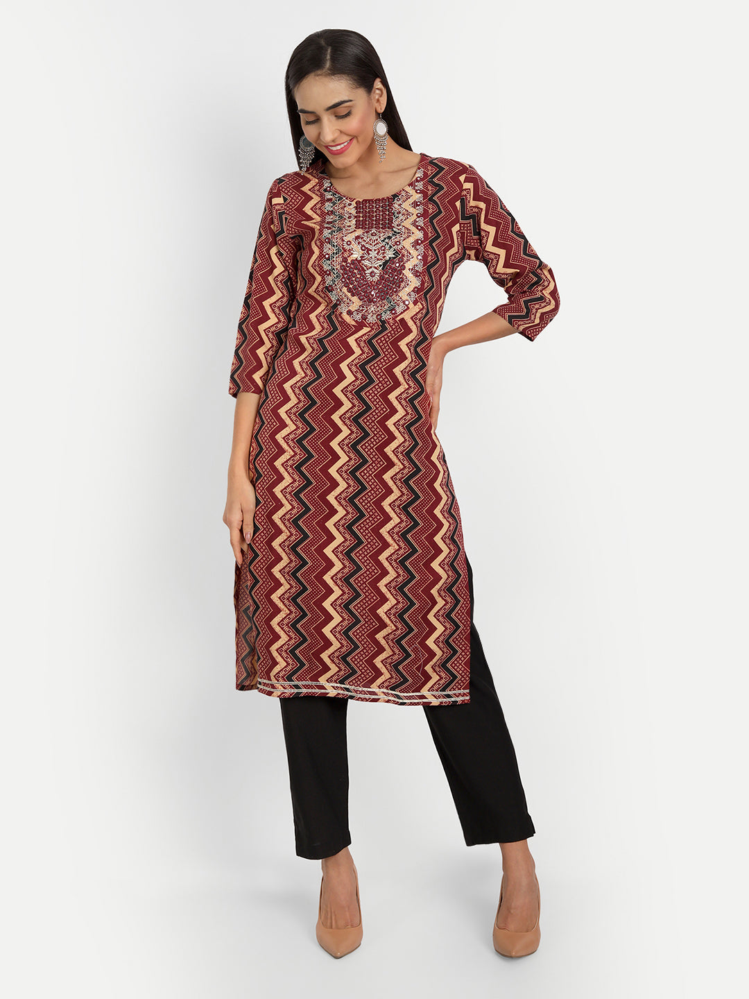 Women's Straight Embroidered Kurta With Pant - Singni