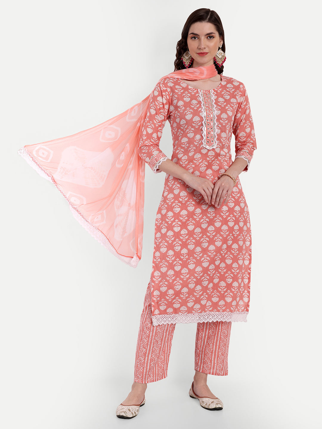 Women's Straight Cotton Printed Kurta Pant And Dupatta - Singni