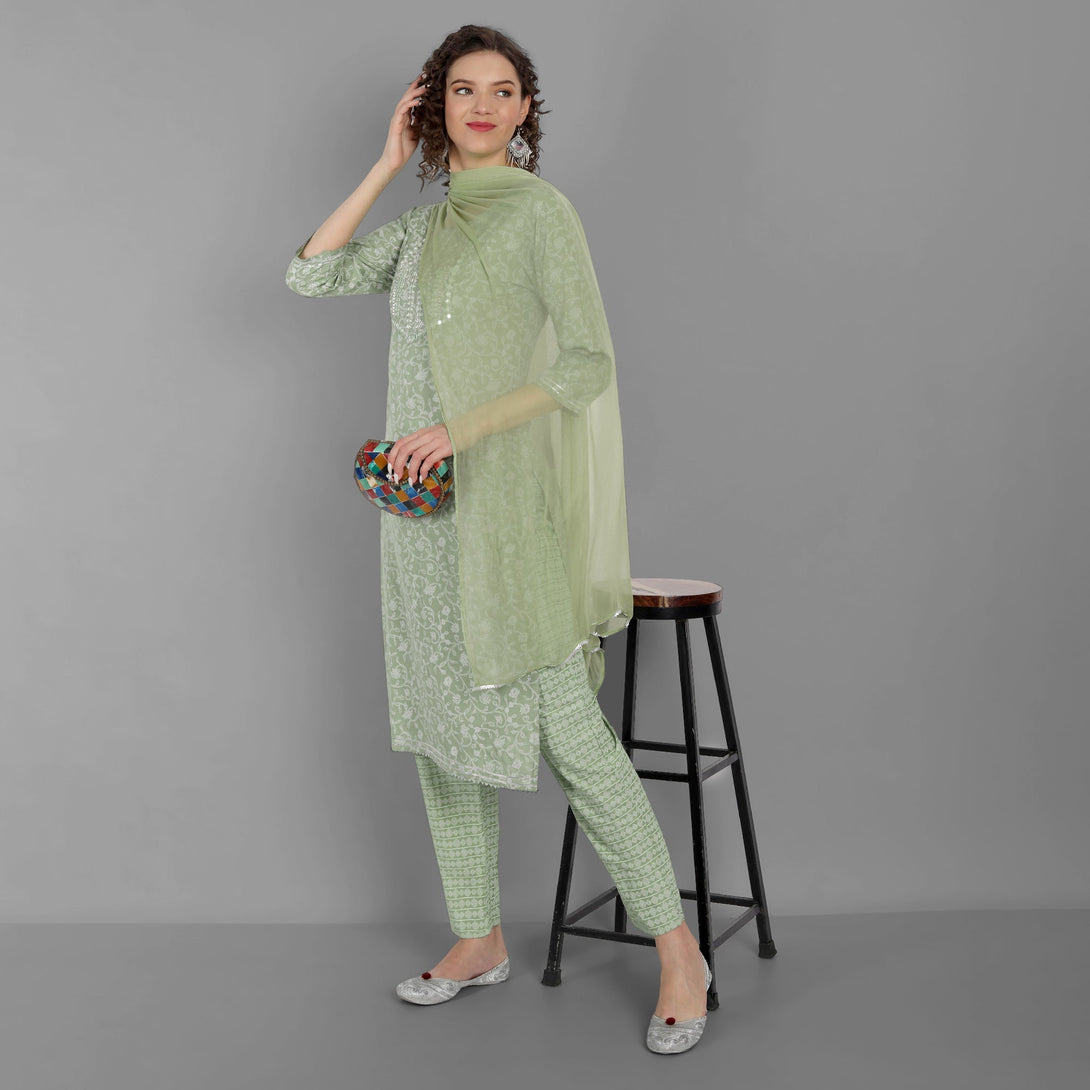 Women's Straight Rayon Embroidered Kurta With Pant And Dupatta - Singni