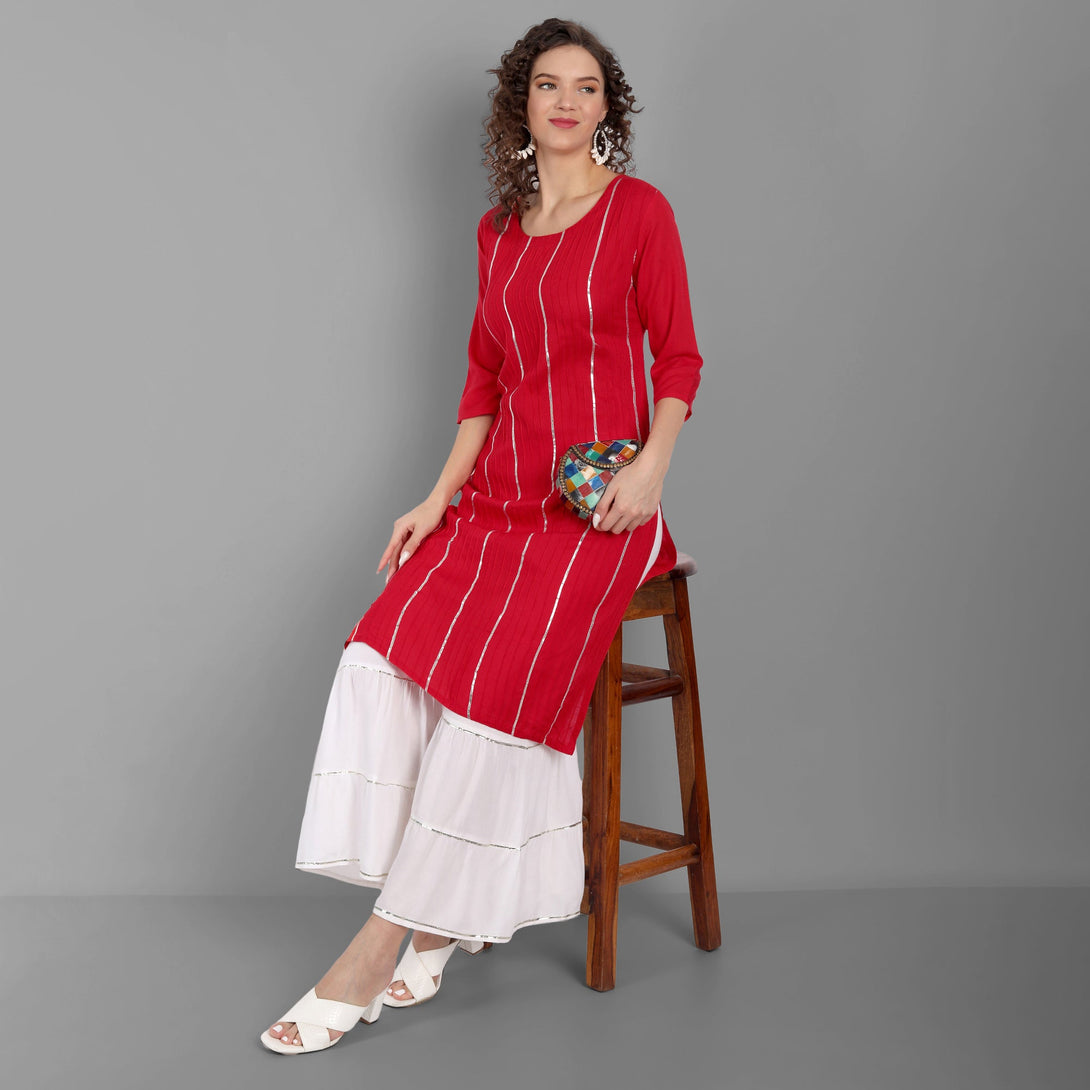 Women's Straight Rayon Embellished Kurta With Sharara - Singni