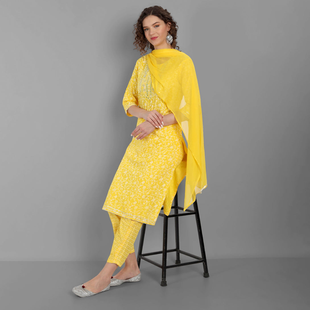 Women's Straight Rayon Embroidered Kurta With Pant And Dupatta - Singni