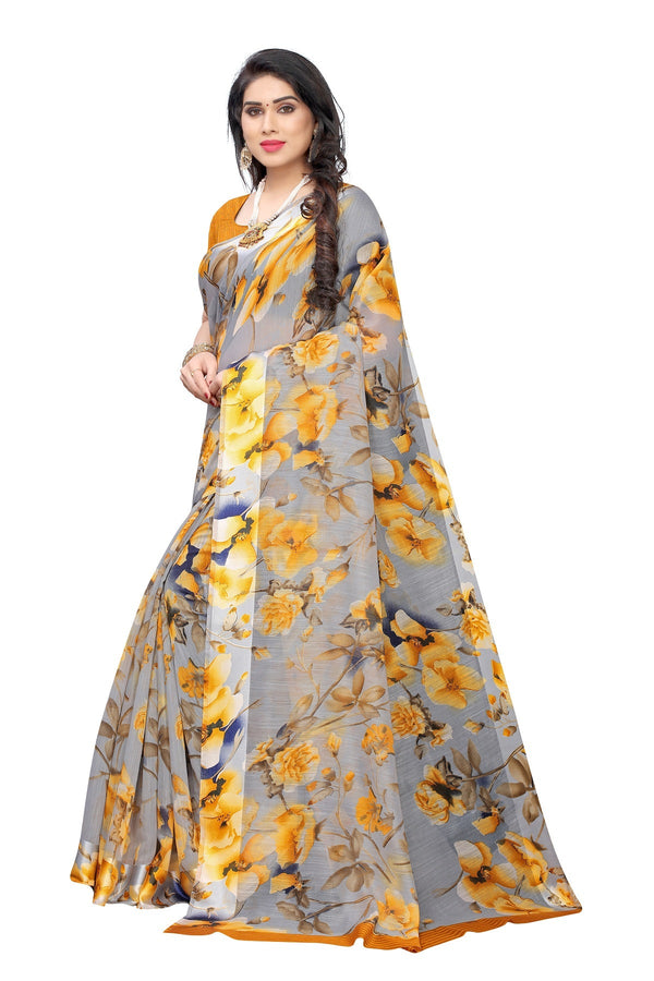 Women's Grey Linen Designer Saree - Vamika