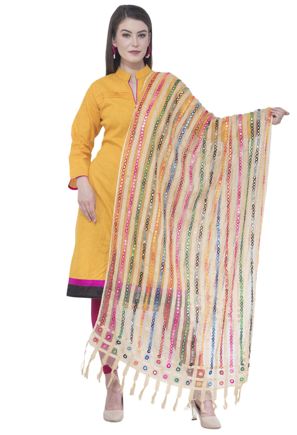 A R SILK White Color Multi Stripe Dupattas and Chunnis