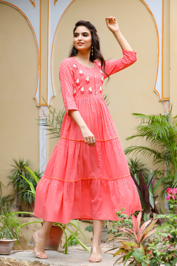 Women's Coral Tired Dress - Yufta