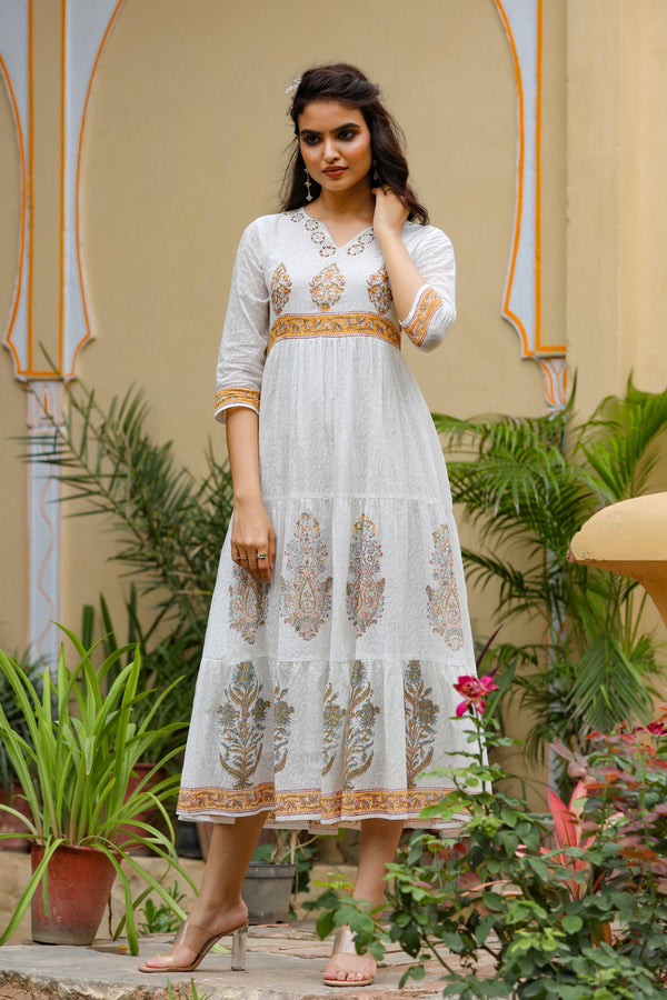 Women's White Tired Dress - Yufta