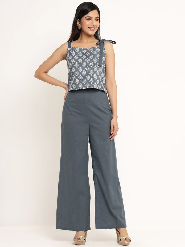 Women's Printed Cotton Crop Top with Palazzo Pants by Kipek (2 Pc Set)