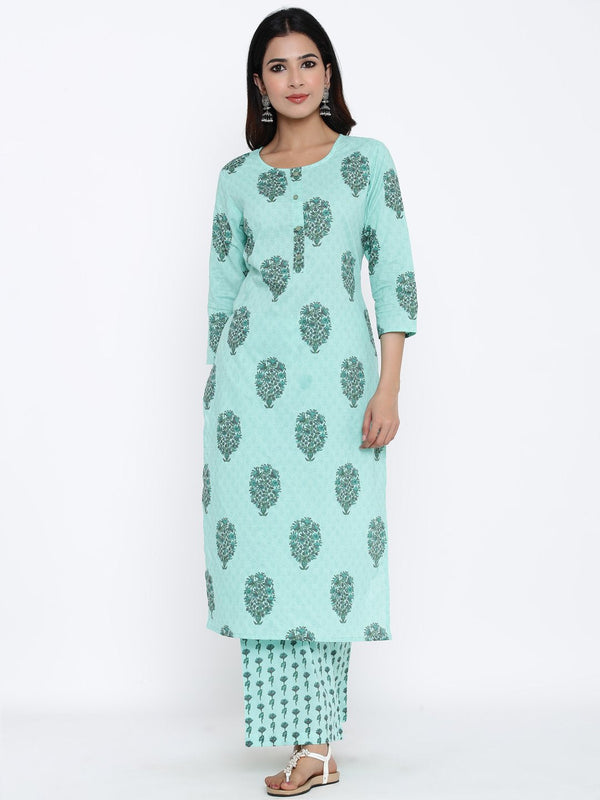 Women's Sky Blue Cotton Kurta & Palazzo Set by Kipek- (2pcs set)