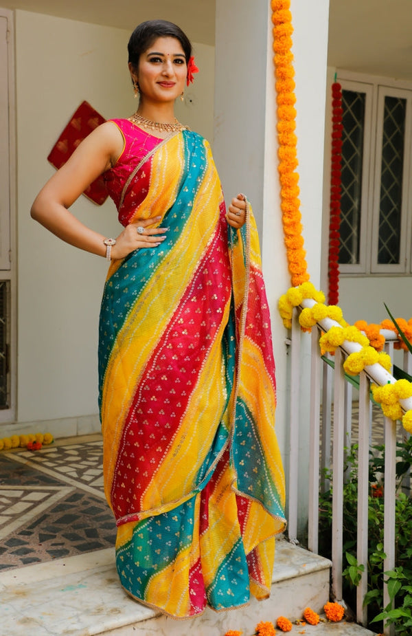 Women's Multicolor Kota Doria Saree - Indi Inside