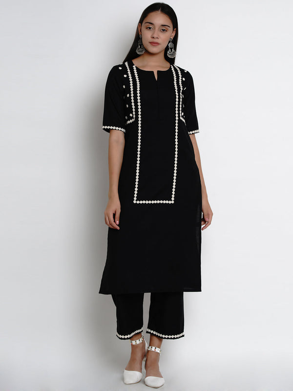 Black And White Embroidered Kurta With Palazzos