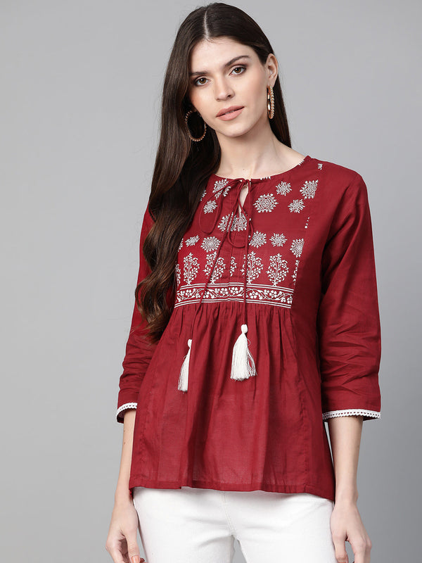 Jashvi Maroon  Printed Top