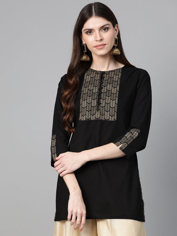 Jashvi Black & Golden Print Tunic