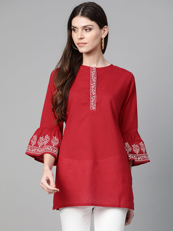 Jashvi Straight Maroon Bell Sleeved Tunic