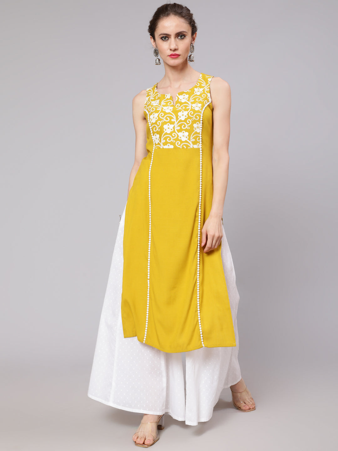 Women's Yellow Embroidered Straight Kurta - Aks