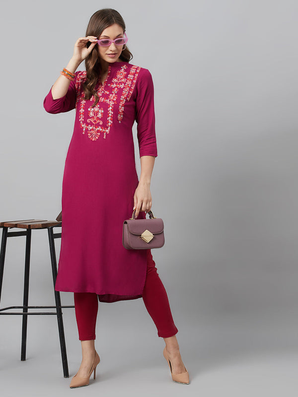 Women's Purple Embroidered Kurta - Aks