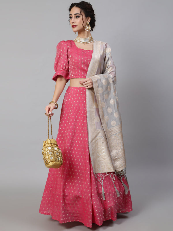 Women's Pink Dobby Designed Lehenga Choli With Dupatta - Aks