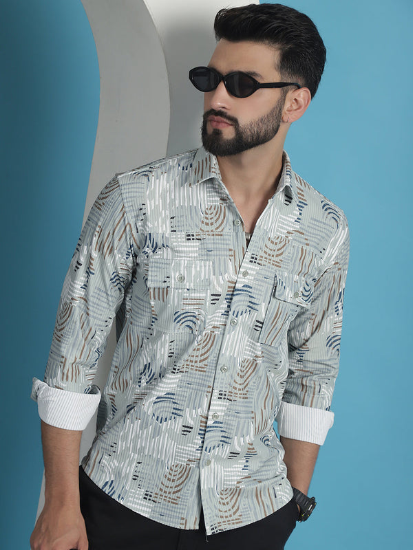 Men Printed Corduroy Cotton Shirt