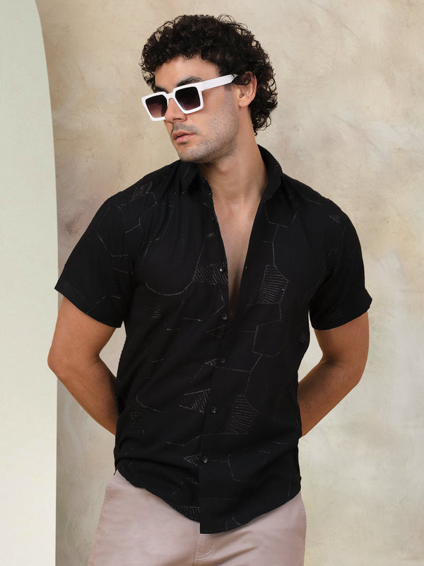 Embroidered Half Sleeve Cotton Shirt for Men