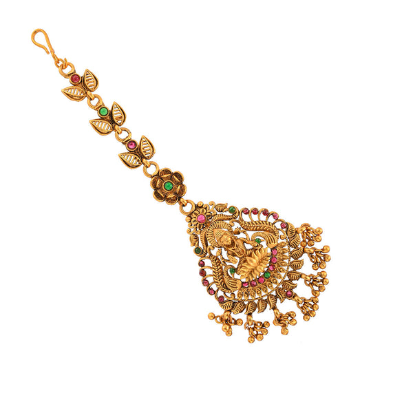 Women's Floral Inspired Motifs Brass Goddess Lakshmi Gold Toned Maang Tika - Voylla