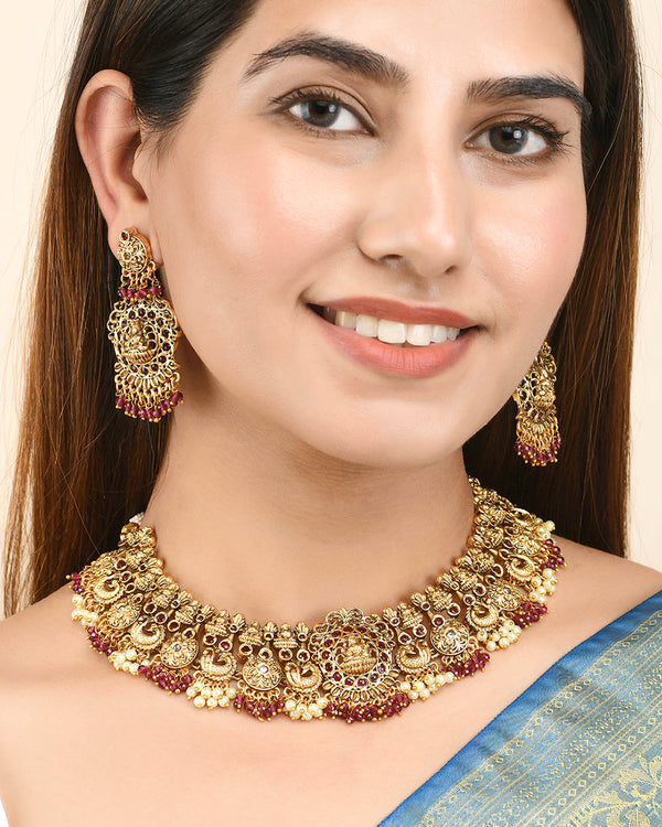 Women's Sparkling Opulence Beaded Gold Toned Jewellery Set - Voylla