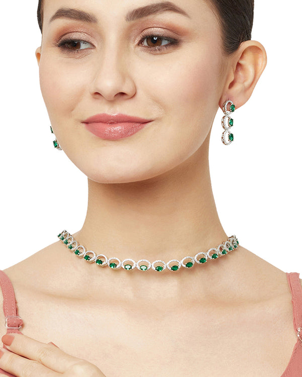 Women's Elegance Collection Necklace With Green And Silver Gems - Voylla