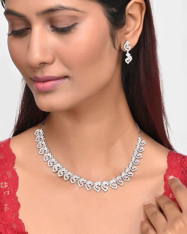 Women's Teardrop Cut Zircons Adorned Brass Silver Plated Opulent Jewellery Set - Voylla