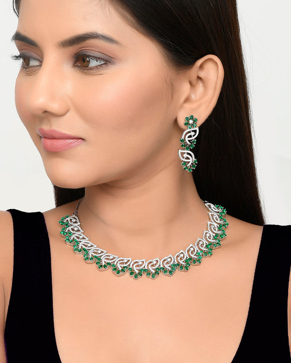 Women's Cz Elegance Green And White Zircons Jewellery Set - Voylla