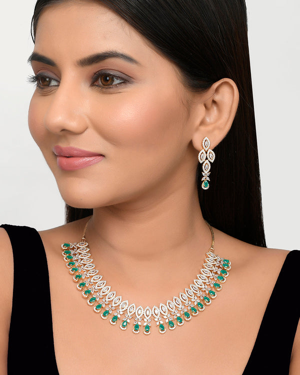 Women's Opulent Green And White Cz Jewellery Set - Voylla