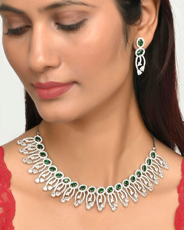 Women's Sparkling Elegance Silver Toned Jewellery Set - Voylla