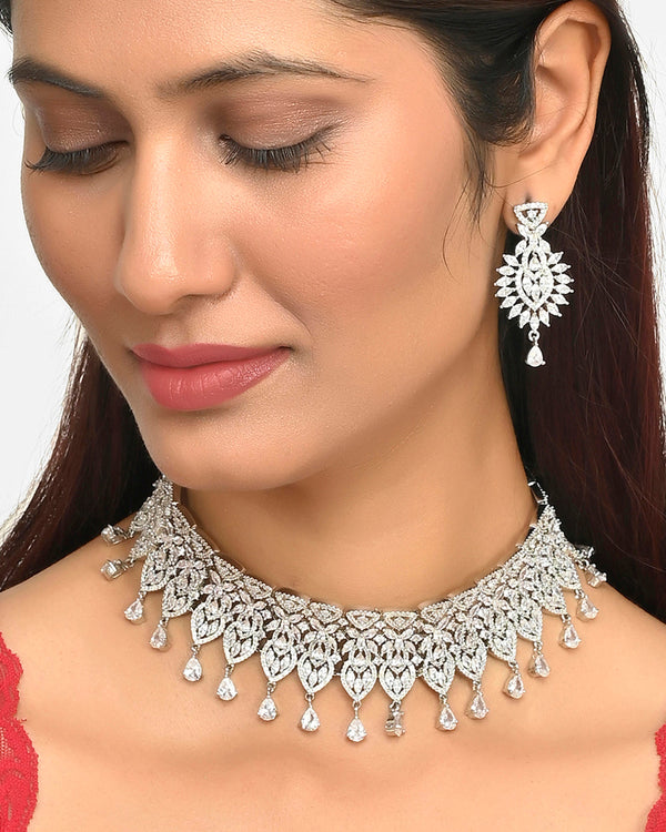 Women's Sparkling Opulence Zircons Choker Jewellery Set - Voylla