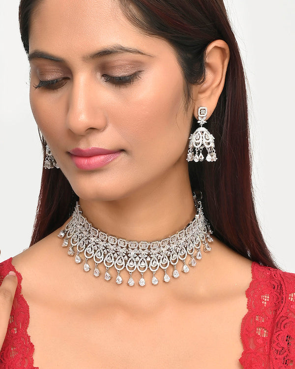 Women's Sparkling Opulence Teardrop Gems Jewellery Set - Voylla