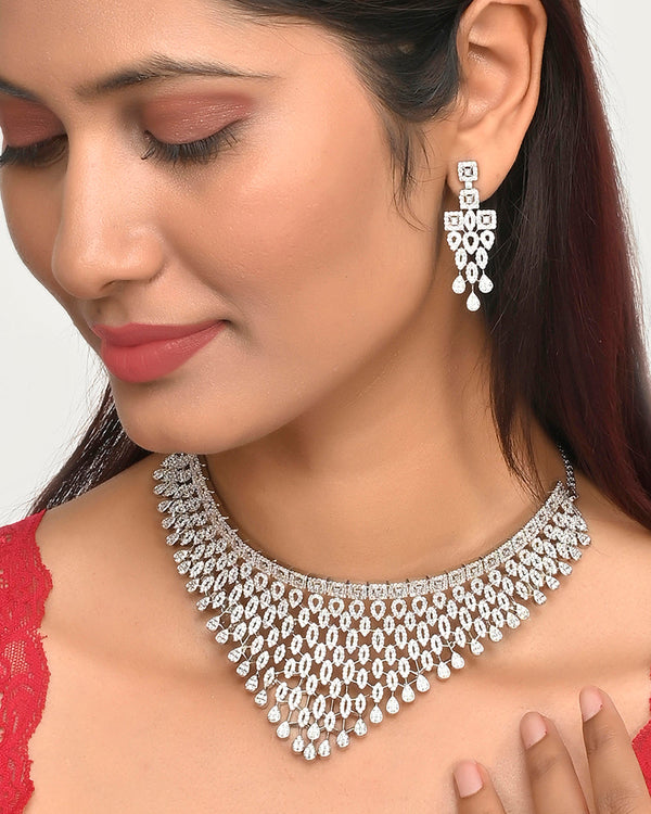 Women's Sparkling Opulence Waterfall Jewellery Set - Voylla