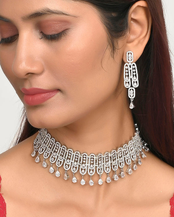 Women's Sparkling Opulence Pear Cut Jewellery Set - Voylla