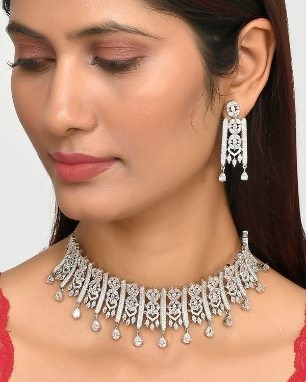 Women's Sparkling Opulence Choker Jewellery Set - Voylla