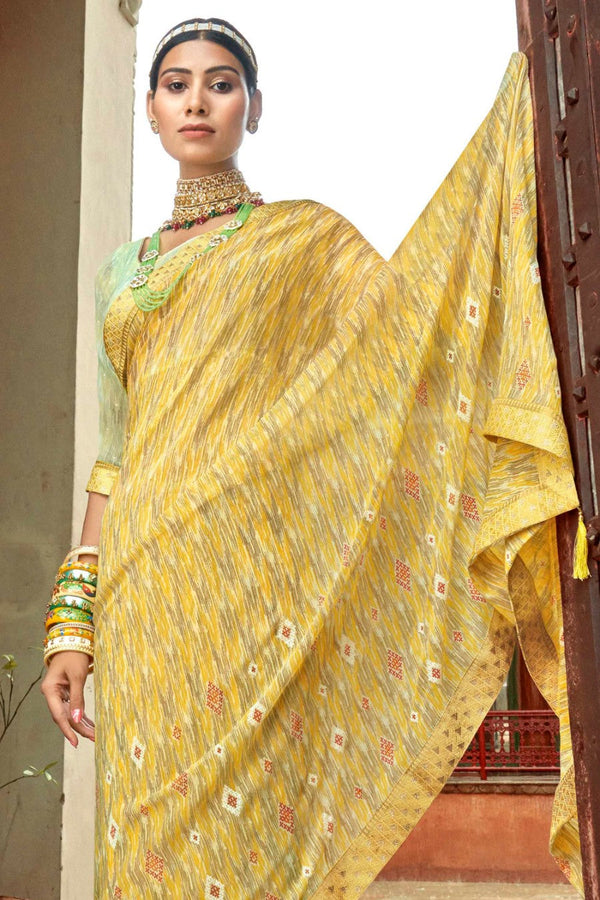 Women's Cadmium Yellow Georgette Saree - Karagiri