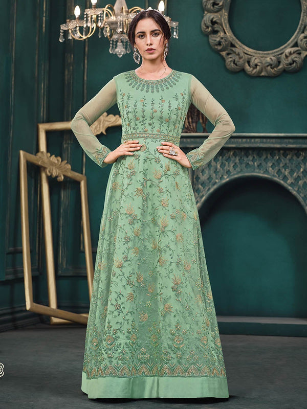 Women's Pista Heavy Embroidered Party Wear Suit-Myracouture