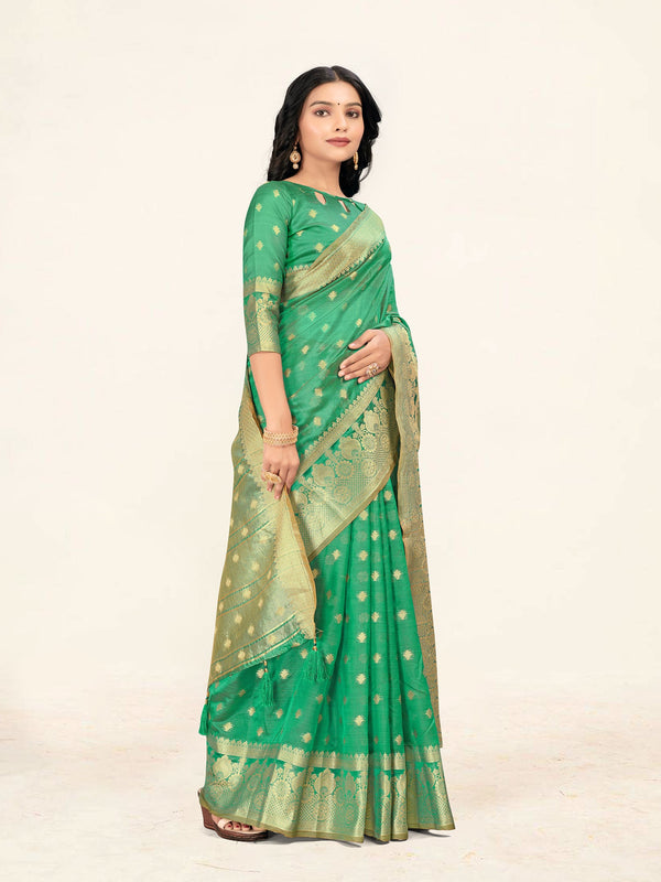 Women's Green Color Stylist Saree With Blouse - Sweet Smile