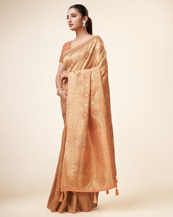 Women's Woven Saree With Blouse Set-Peach - Sweet Smile