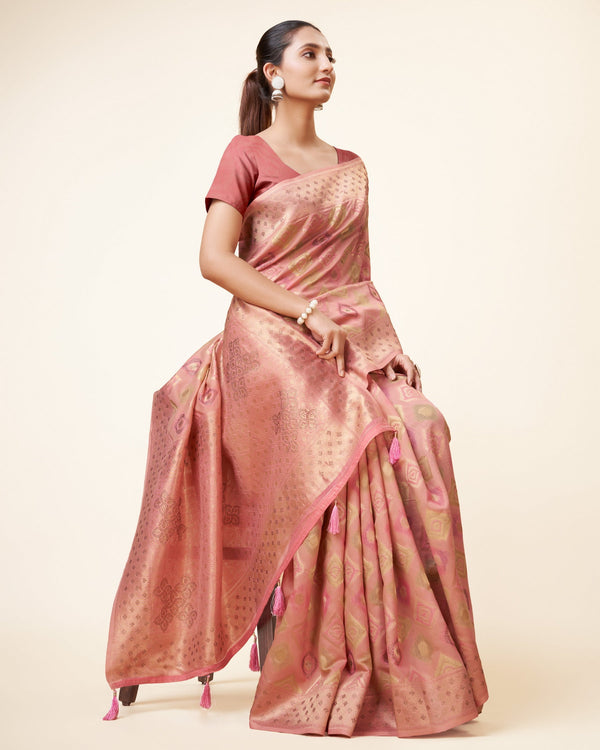 Women's Woven Saree With Blouse Set-Pink - Sweet Smile