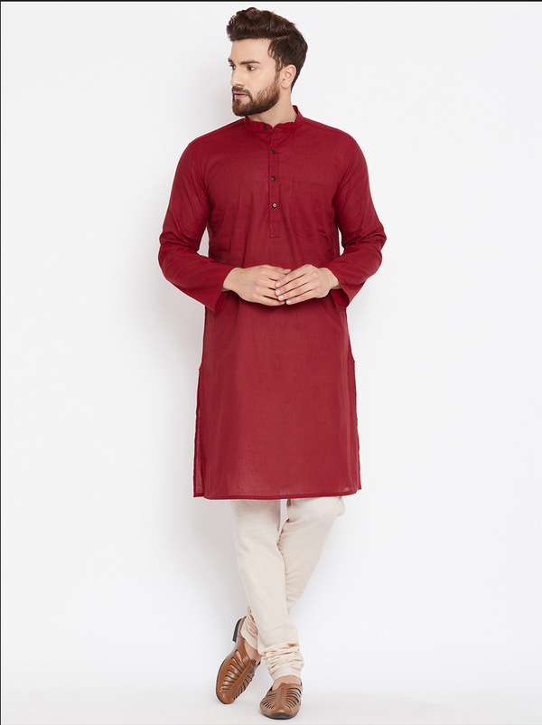 Men's Deep Maroon Kurta - Even Apparels