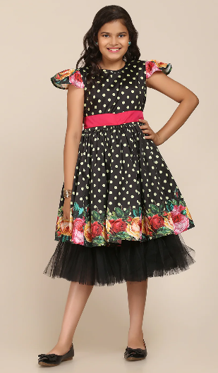 Girl's Black Digital Print Frock - Bitiya By Bhama