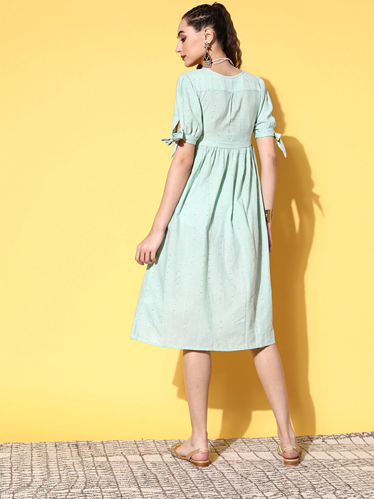 Sea Green A-Line Dress-Indiakreations-JS8127DRSSGXS