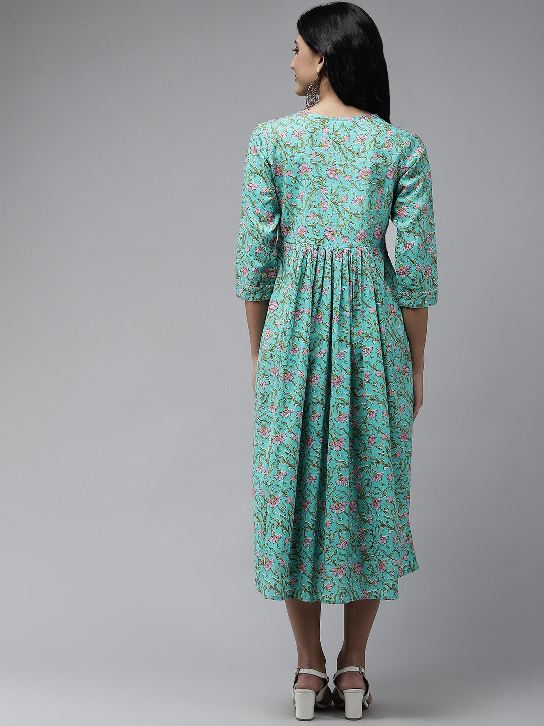 Sea Green Embroidered Midi Dress-Indiakreations-JS5212DRSSGS