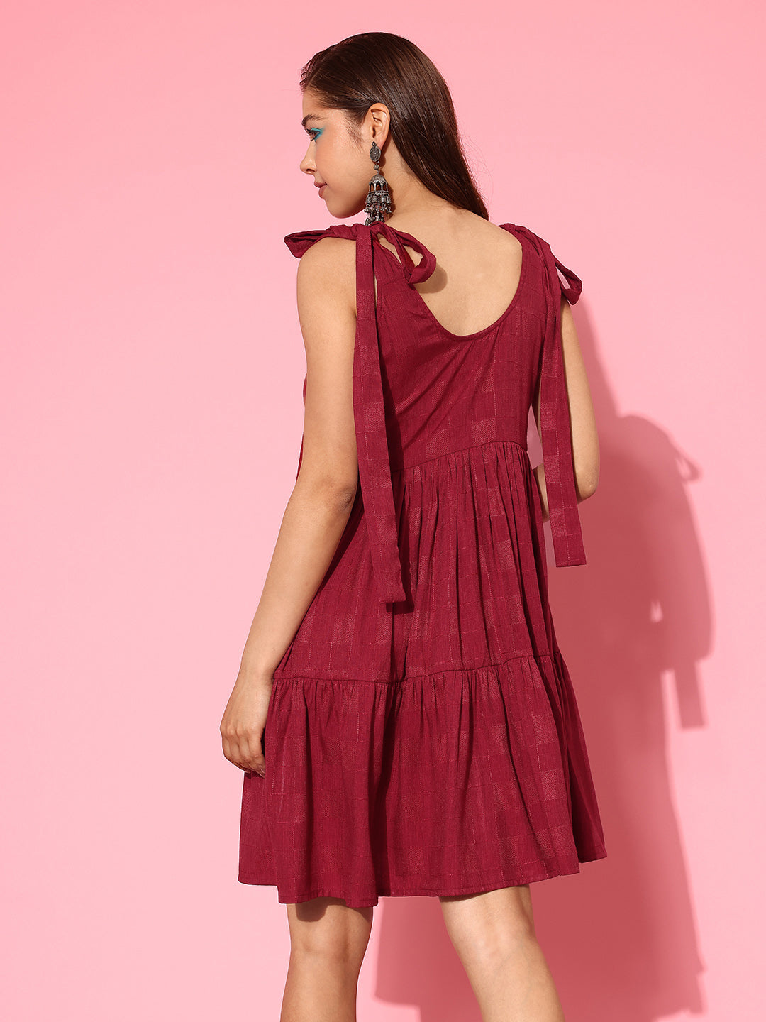 Self Design Tiered Fit & Flare Dress-Indiakreations-JS1424DRSMRS